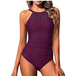 Holipick One Piece Swimsuit Tummy Control Purple Size Small Eggplant